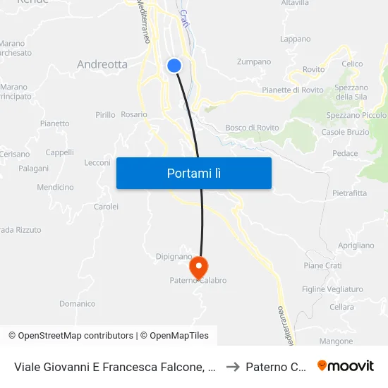 Viale Giovanni E Francesca Falcone, 158 - Cosenza to Paterno Calabro map