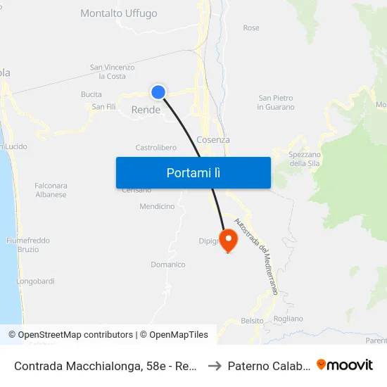 Contrada Macchialonga, 58e - Rende to Paterno Calabro map