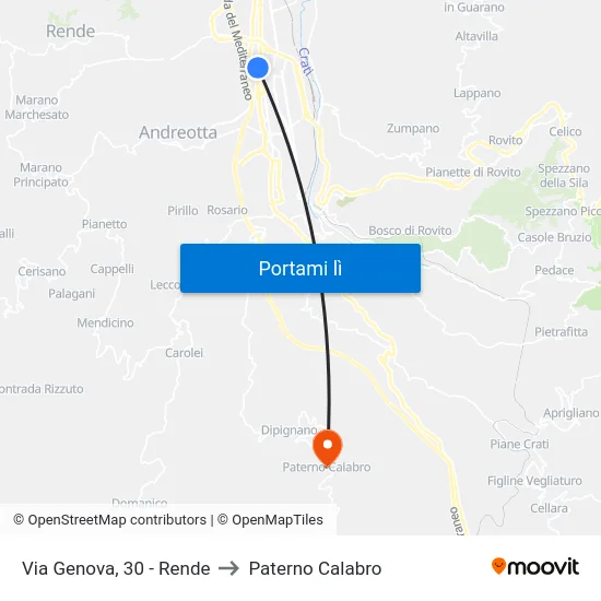 Via Genova, 30 - Rende to Paterno Calabro map