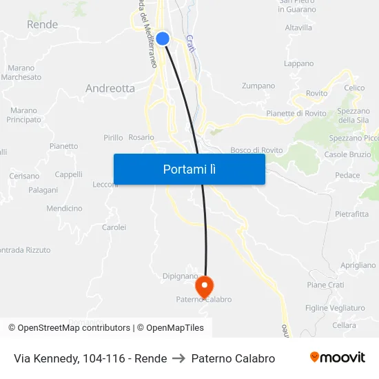 Via Kennedy, 104-116 - Rende to Paterno Calabro map