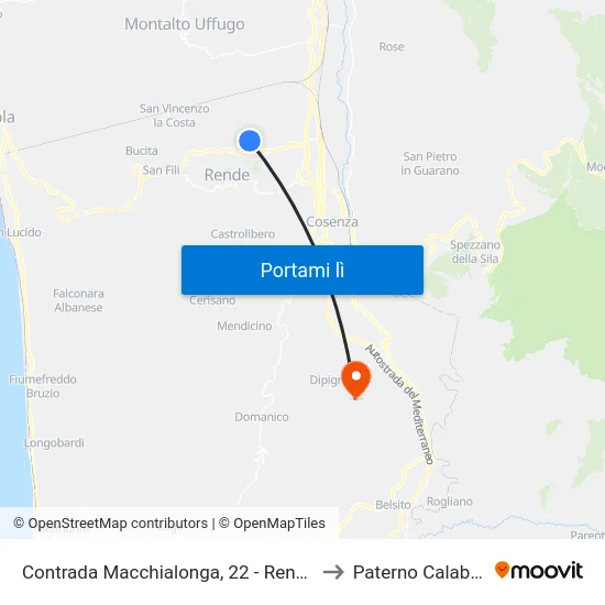Contrada Macchialonga, 22 - Rende to Paterno Calabro map