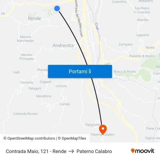 Contrada Maio, 121 - Rende to Paterno Calabro map