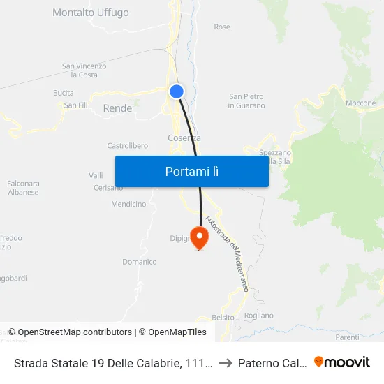 Strada Statale 19 Delle Calabrie, 1111 - Rende to Paterno Calabro map