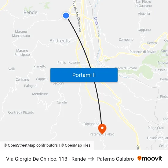 Via Giorgio De Chirico, 113 - Rende to Paterno Calabro map