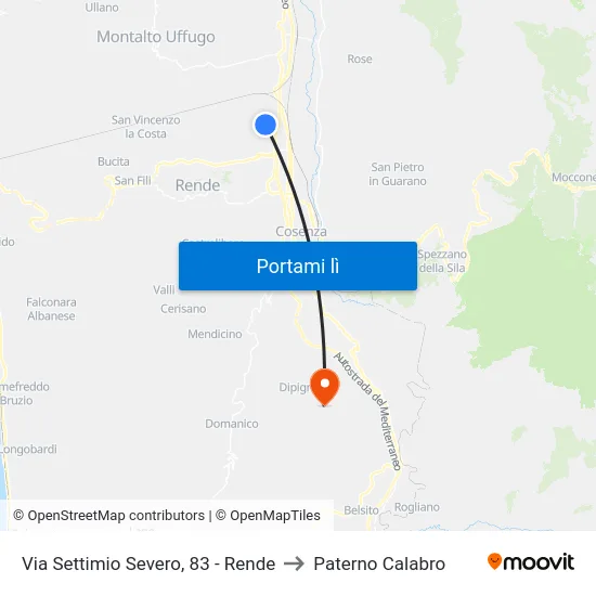 Via Settimio Severo, 83 - Rende to Paterno Calabro map