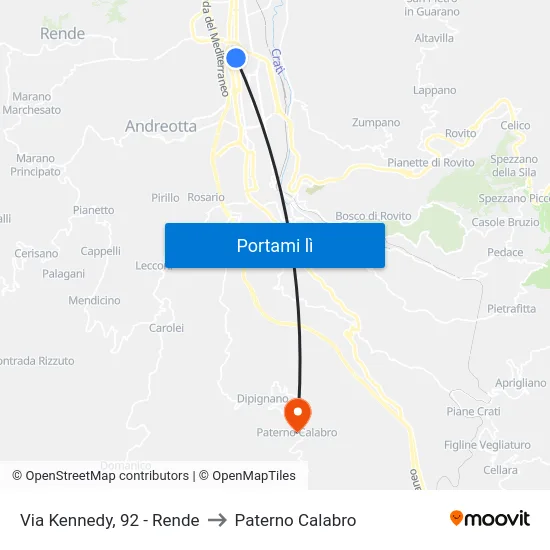 Via Kennedy, 92 - Rende to Paterno Calabro map