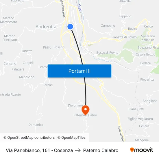 Via Panebianco, 161 - Cosenza to Paterno Calabro map