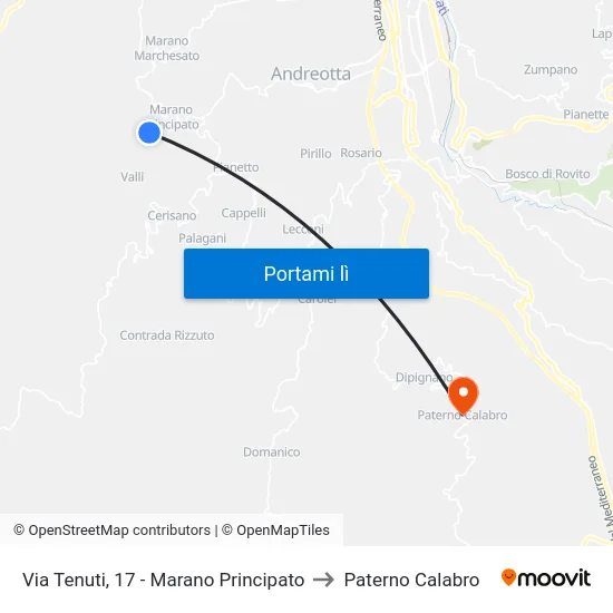 Via Tenuti, 17 - Marano Principato to Paterno Calabro map