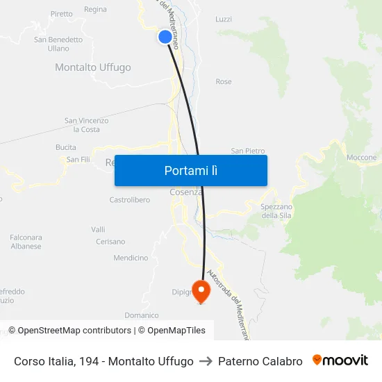 Corso Italia, 194 - Montalto Uffugo to Paterno Calabro map