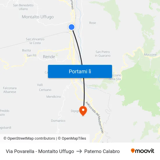 Via Povarella - Montalto Uffugo to Paterno Calabro map