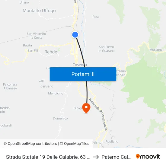 Strada Statale 19 Delle Calabrie, 63 - Rende to Paterno Calabro map