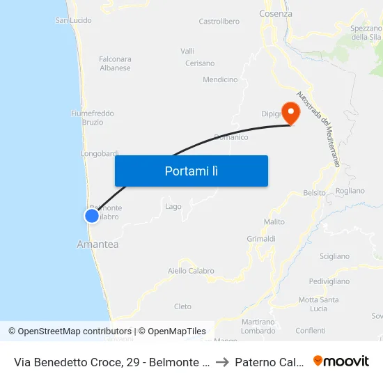Via Benedetto Croce, 29 - Belmonte Calabro to Paterno Calabro map