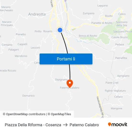 Piazza Della Riforma - Cosenza to Paterno Calabro map