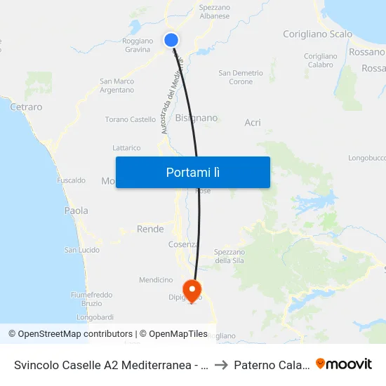 Svincolo Caselle A2 Mediterranea - Tarsia to Paterno Calabro map