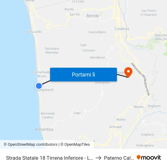 Strada Statale 18 Tirrena Inferiore - Longobardi to Paterno Calabro map