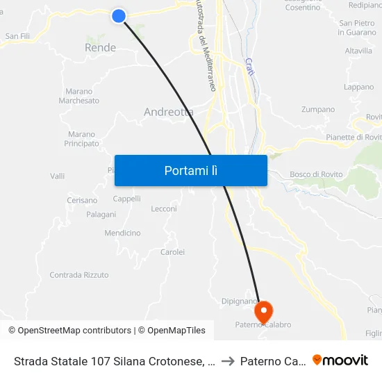 Strada Statale 107 Silana Crotonese, 400 - Rende to Paterno Calabro map