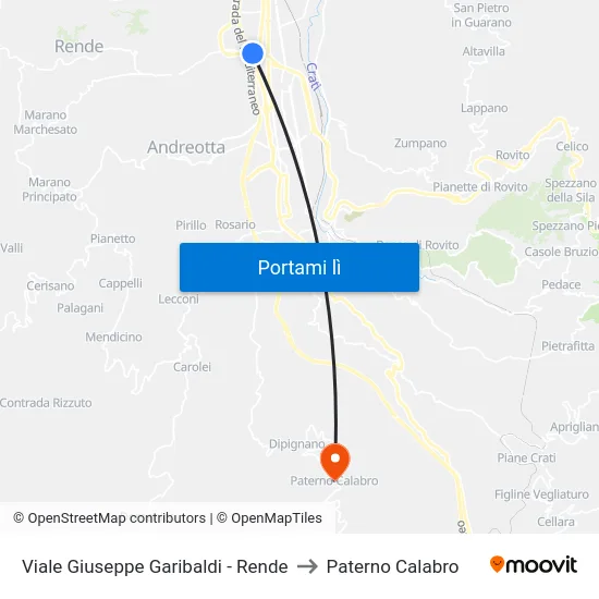 Viale Giuseppe Garibaldi - Rende to Paterno Calabro map