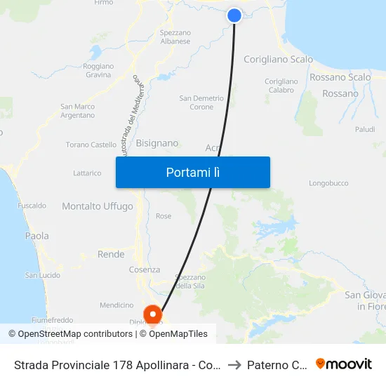 Strada Provinciale 178 Apollinara  - Corigliano Calabro to Paterno Calabro map