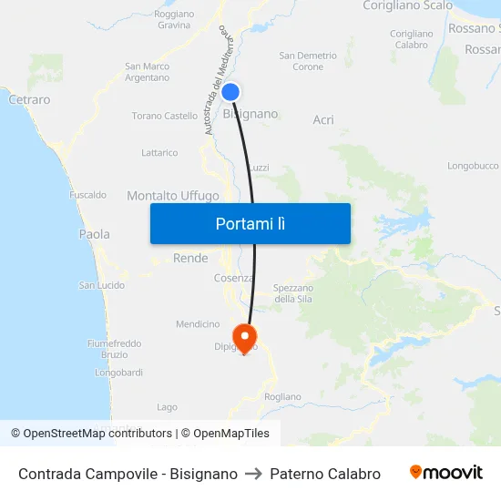 Contrada Campovile - Bisignano to Paterno Calabro map