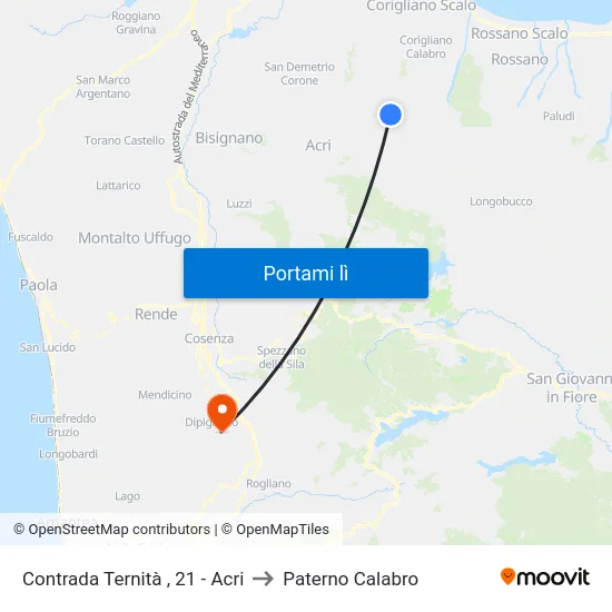Contrada  Ternità , 21 - Acri to Paterno Calabro map