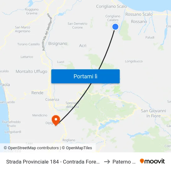 Strada Provinciale 184 - Contrada Foresta - Corigliano Calabro to Paterno Calabro map