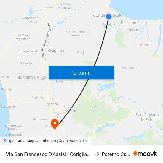 Via  San Francesco D'Assisi - Corigliano Calabro to Paterno Calabro map