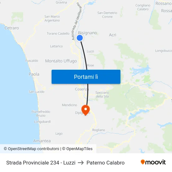Strada Provinciale 234  - Luzzi to Paterno Calabro map