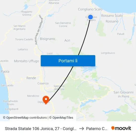 Strada Statale 106 Jonica, 27 - Corigliano-Rossano to Paterno Calabro map