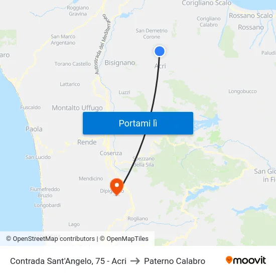 Contrada Sant'Angelo, 75 - Acri to Paterno Calabro map