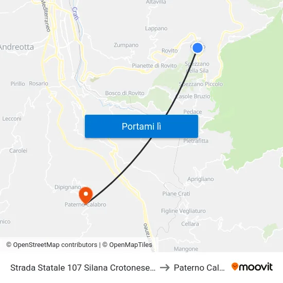 Strada Statale 107 Silana Crotonese - Celico to Paterno Calabro map