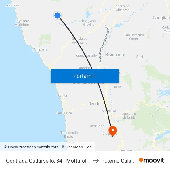 Contrada Gadursello, 34 - Mottafollone to Paterno Calabro map