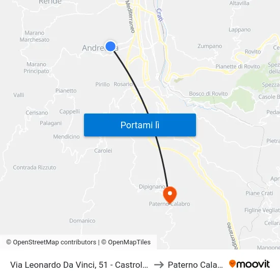 Via Leonardo Da Vinci, 51 - Castrolibero to Paterno Calabro map