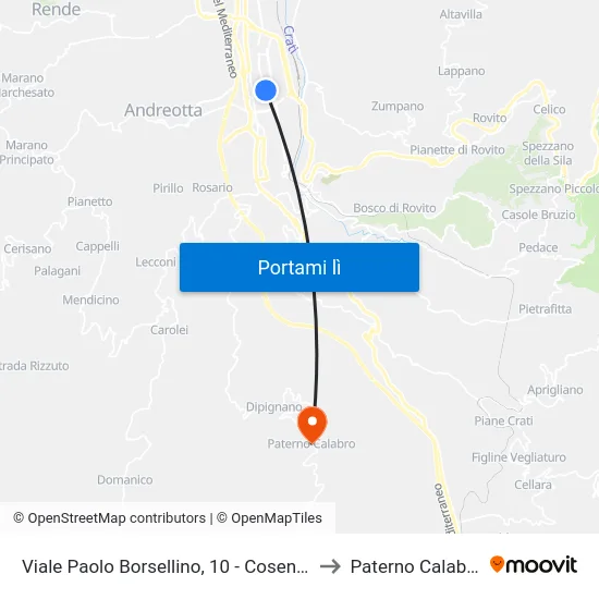 Viale Paolo Borsellino, 10 - Cosenza to Paterno Calabro map