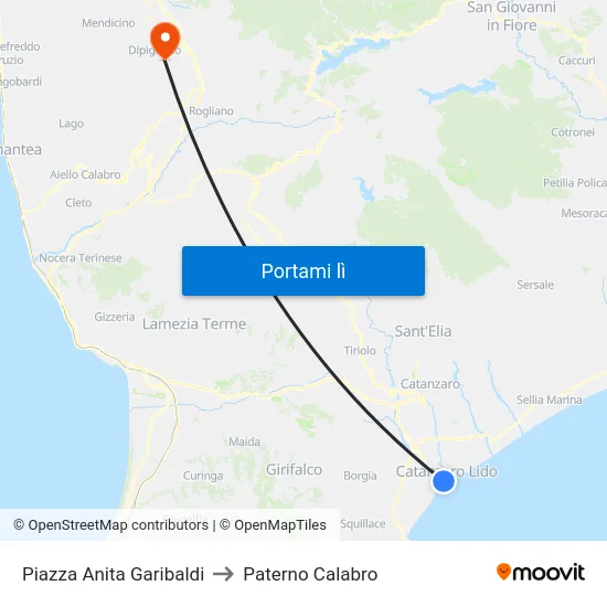 Piazza Anita Garibaldi to Paterno Calabro map