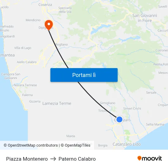 Piazza Montenero to Paterno Calabro map