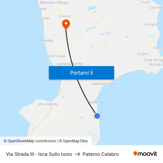Via Strada III - Isca Sullo Ionio to Paterno Calabro map