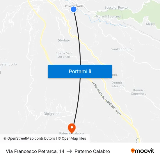 Via Francesco Petrarca, 14 to Paterno Calabro map