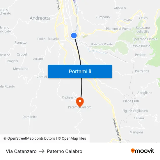 Via Catanzaro to Paterno Calabro map