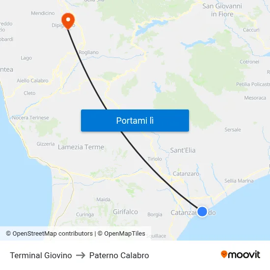 Terminal Giovino to Paterno Calabro map