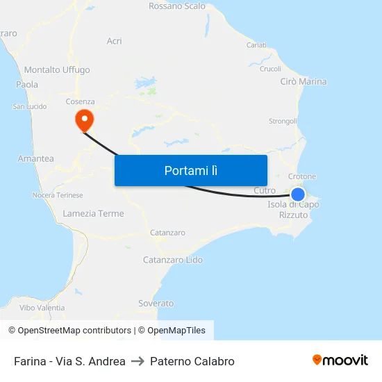 Farina - Via S. Andrea to Paterno Calabro map