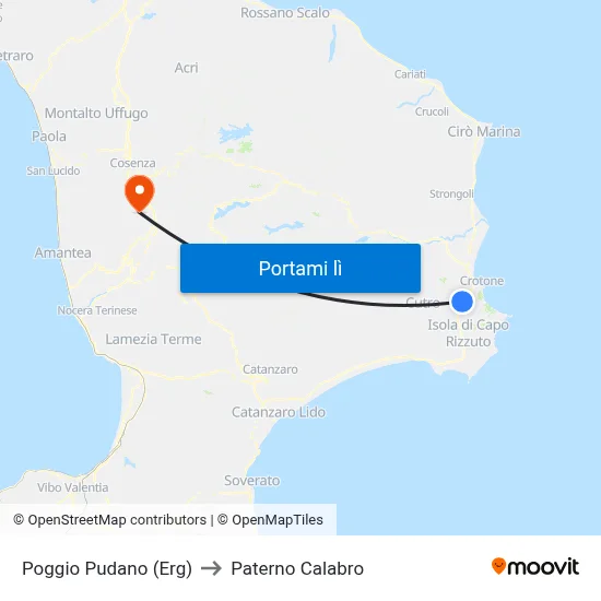 Poggio Pudano (Erg) to Paterno Calabro map