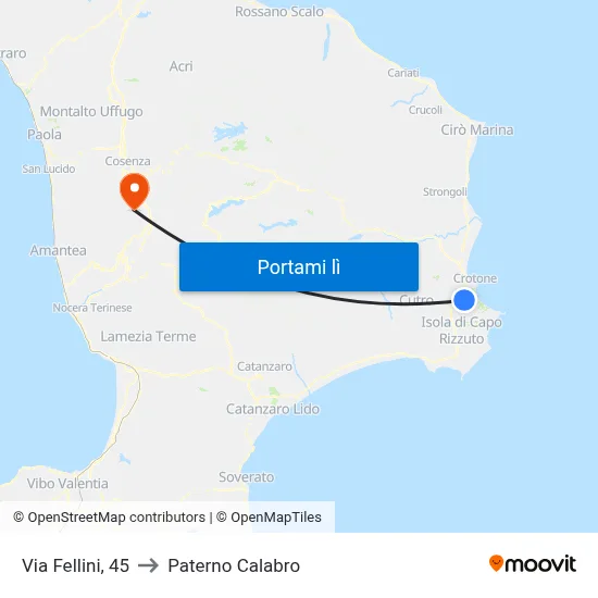 Via Fellini, 45 to Paterno Calabro map