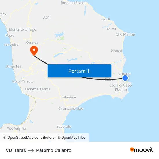 Via Taras to Paterno Calabro map