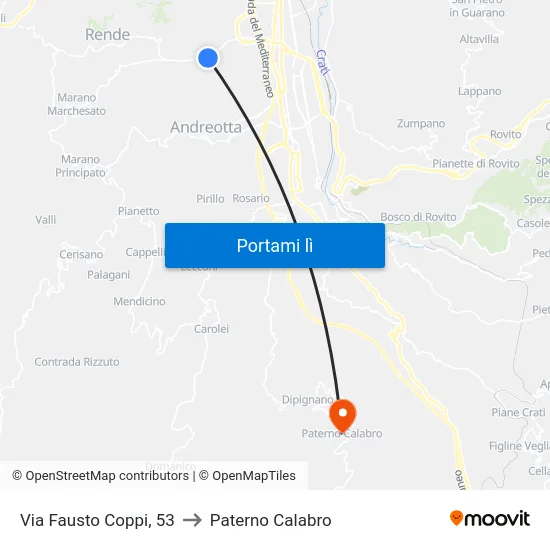 Via Fausto Coppi, 53 to Paterno Calabro map