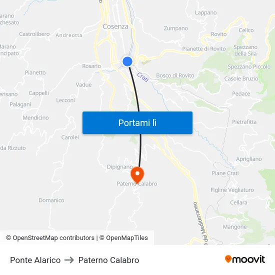 Ponte Alarico to Paterno Calabro map