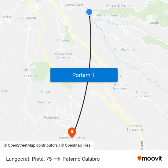 Lungocrati Pietà, 75 to Paterno Calabro map