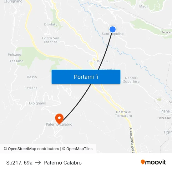 Sp217, 69a to Paterno Calabro map