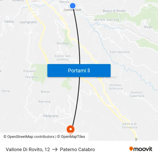 Vallone Di Rovito, 12 to Paterno Calabro map