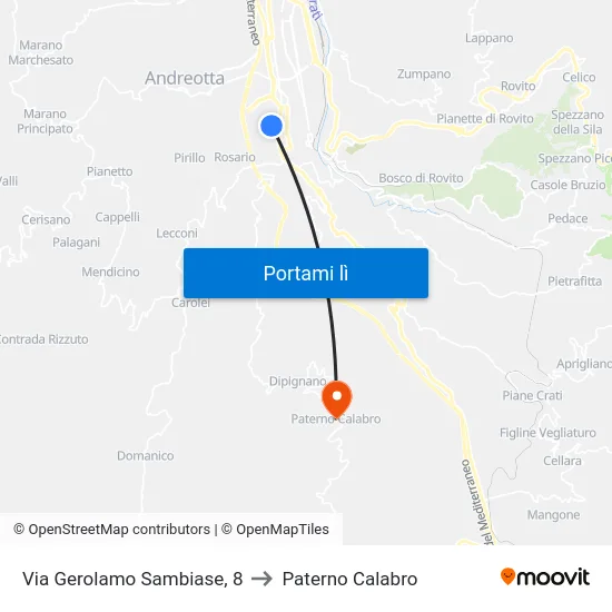 Via Gerolamo Sambiase, 8 to Paterno Calabro map