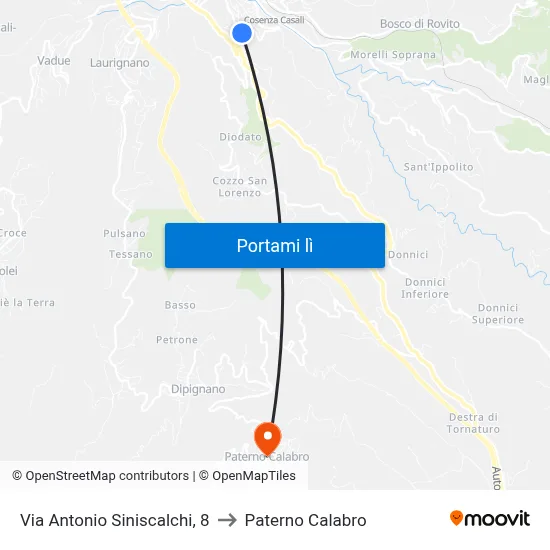 Via Antonio Siniscalchi, 8 to Paterno Calabro map